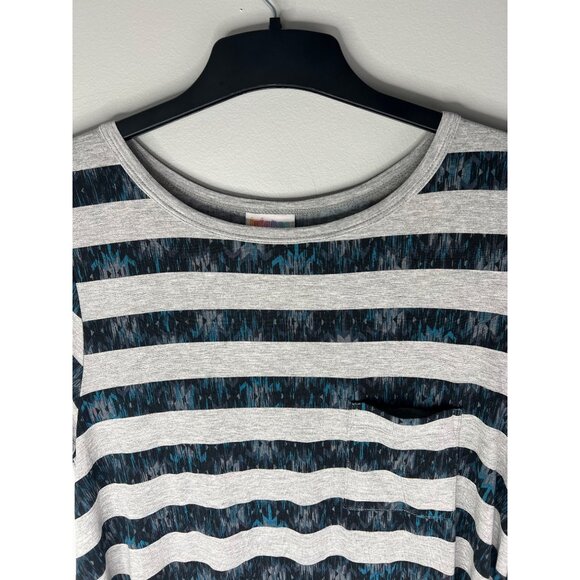 LuLaRoe Carly Striped Short Sleeve High-Low Dress Gray & Teal Comfortable Small - Picture 6 of 14